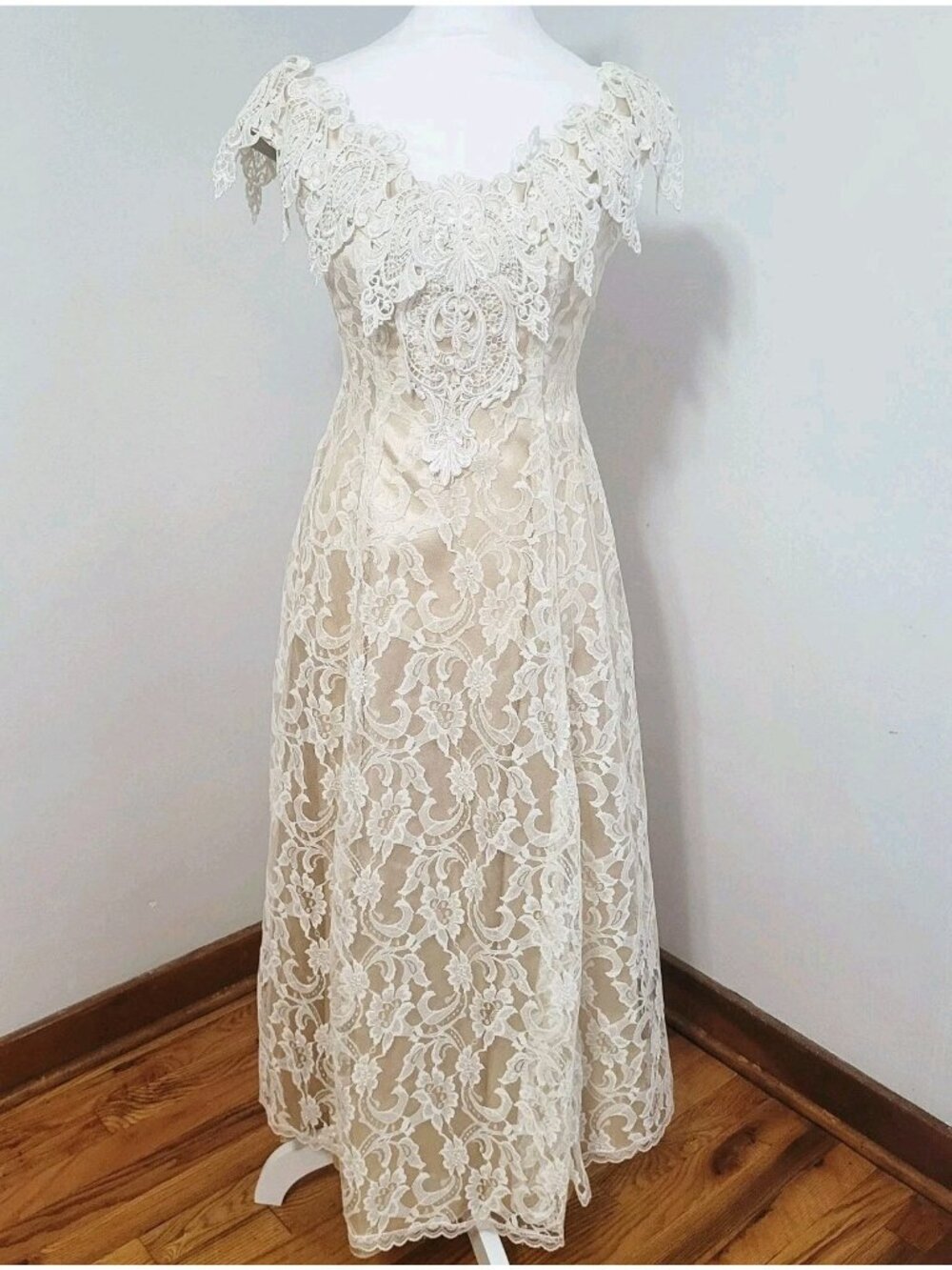 Vtg Lace Wedding Dress Parry Size 4 Victorian Prairie Castle Garden Edwardian